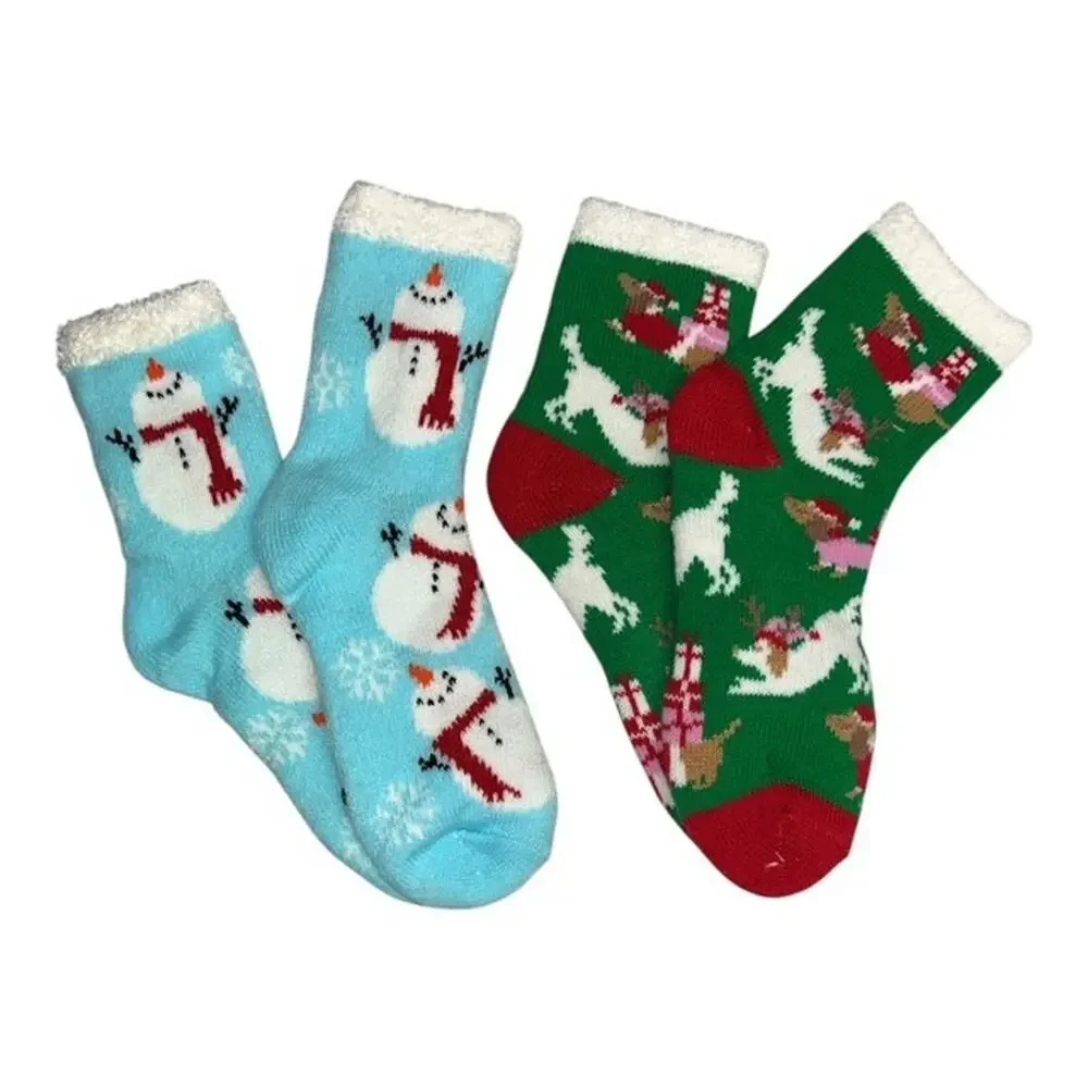 2 Pairs Magellan Outdoors Lodge Crew Socks Snowman Santa Helper Aloe Infuse 6-10